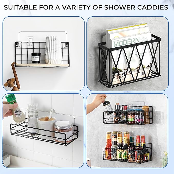 Shower Caddy Adhesive Replacement Hooks, Heavy Duty Waterproof Strips, No Drilling for Bathroom Shelves, Kitchen Racks, and Soap Holders (Transparent-8Pack 2Hook) - Image 8