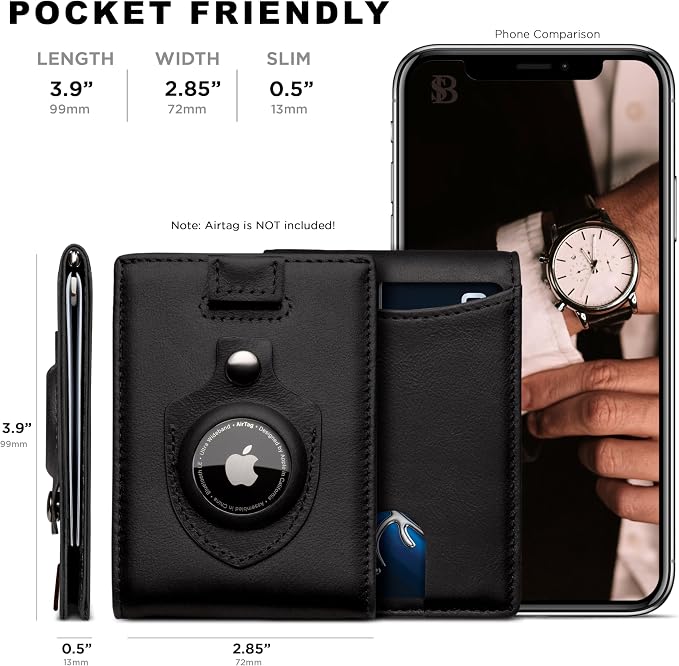 SERMAN BRANDS RFID Blocking Slim Bifold Genuine Leather Minimalist Front Pocket Wallets for Men with Money Clip Thin Mens - Image 4