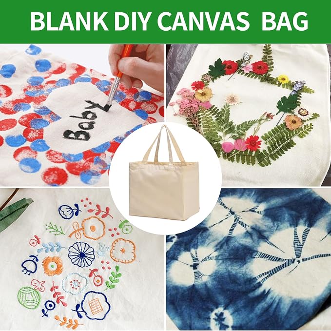 Canvas Reusable Grocery Bags Heavy Duty, 8.3 gal Foldable Large Tote Bag with Handles, Holds 60 lbs & Washable Eco-friendly Bags with 5 Pockets, Off white 1 Bags - Image 6