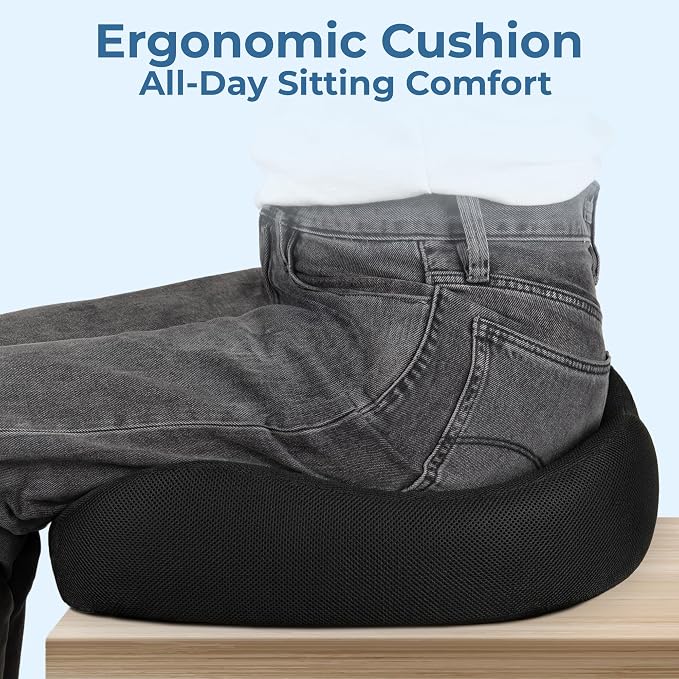 5 STARS UNITED Seat Cushion - Memory Foam Chair Cushion for Tailbone Pain Relief - Ergonomic Support for Coccyx, Sciatica & Butt - Office, Desk & Gaming Chair, Car Seat, Wheelchair, Black Mesh - Image 4