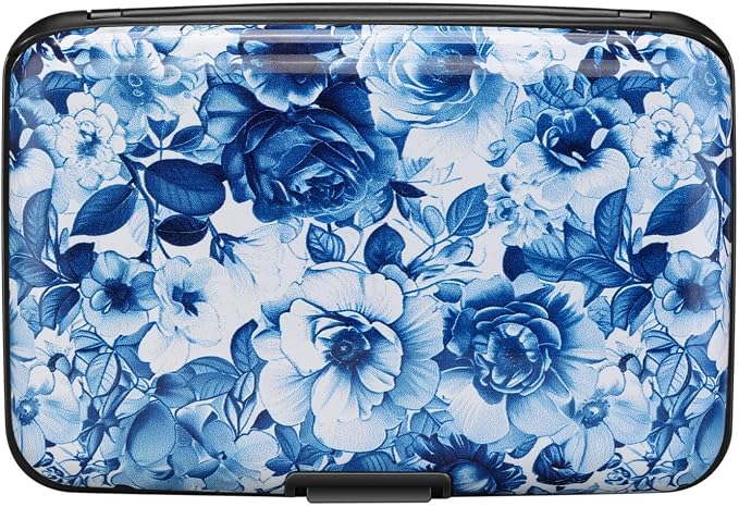 RFID Aluminum Wallet Credit Card Protector Case Holder for Men Women | Mini RFID Aluminum Wallet Credit Cards Holder Business Card Case Metal ID Case for Men Women(Blue and White Peony) - Image 4