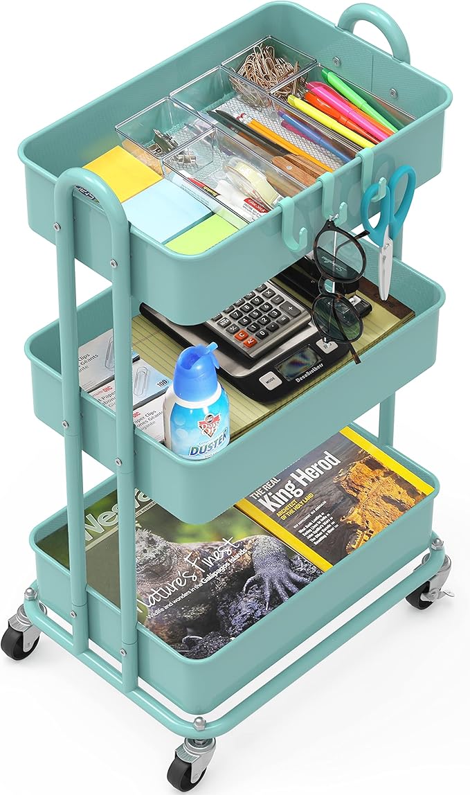 Simple Houseware 3-Tier Heavy Duty Metal Utility Rolling Cart, Turquoise - Image 3