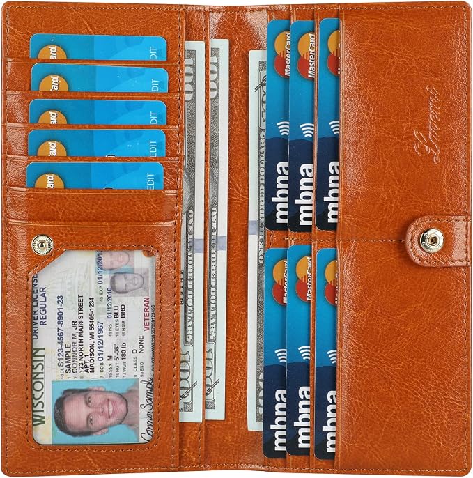 Ultra Slim Thin Leather Women Wallet RFID Blocking Credit Card Holder Bifold Long Ladies Billfold by Lavemi