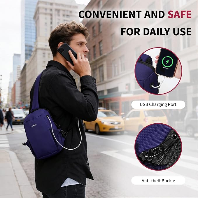 ECOHUB Anti-Theft Crossbody Bag Men Women RFID Blocking Lightweight Sling Backpack Water Resistant for Travel Hiking Outdoor - Image 5