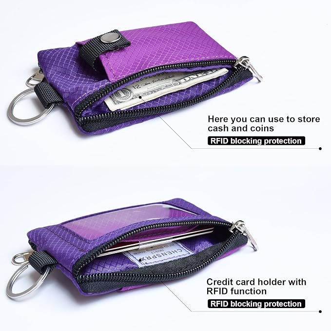CHENSPRX Minimalist RFID Blocking Small Wallet with ID Window,WaterResistant Zip Id Case Wallet with Lanyard Keychain for Cards,Cash,Travel,Women,Men - Image 4