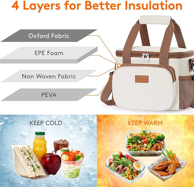 Lifewit Medium Lunch Bag, Insulated Lunch Box, Soft Cooler Cooling Tote for Adult Men Women, Beige 12-Can (9L) - Image 3