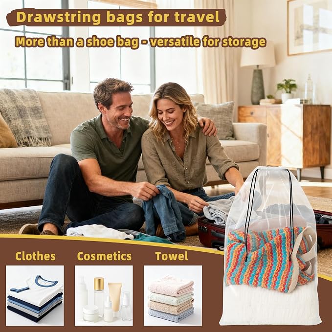 LazyMe Clear Large Shoe Bags for Travel, 12 x 18 Inch, 100 Pack | Waterproof Drawstring Shoe Bags, Large Shoe Storage Bags, Packing Bags for Travel Essentials, Men and Women - Image 6