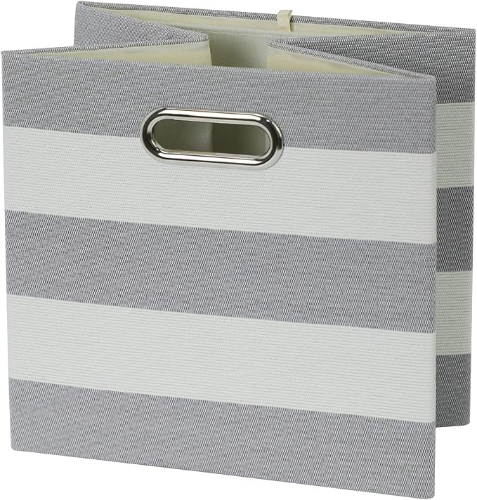 11x11 Storage Cubes Collapsible Fabric Bins Set of 4,Grey-white Striped | Fabric Storage Drawers Cubby Organizer Bins Striped Container for Organizing Home Office Wardrobe Closet Shelf - Image 4