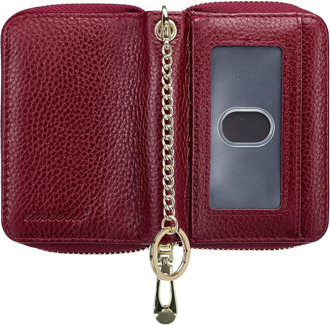 imeetu Rfid Credit Card Holder, Businese Card Case, Wallet for Women Men | Genuine Leather Card Wallet with id Window, Keychain & Double Zipper, Water-resistan Small Wallet with Gift Box, Daily Travel - Image 4