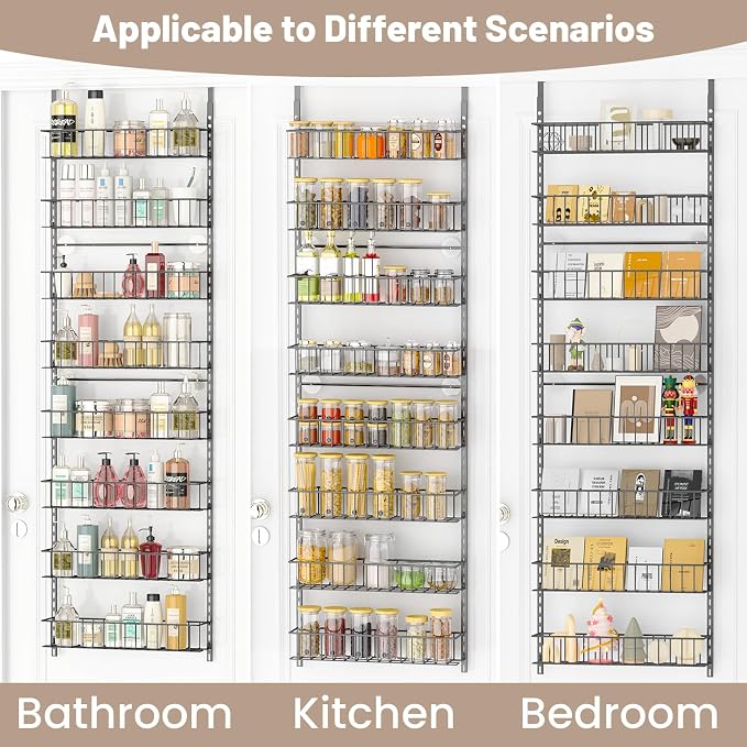 ElegantArray 8-Tier Pantry Door Organizer, Deep Gray | Over The Door, Hanging Spice Rack Shelves, Home Office Laundry Room Bathroom & Kitchen, Rack and Storage - Image 4