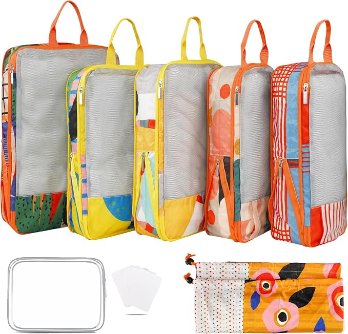 7 Pcs Compression Packing Cubes Travel for Suitcases, Luggage Organizer Washable Storage Bags Set for Backpack Travel- Packaging Cubes for Carry-Ons and Storage by Hitanfe
