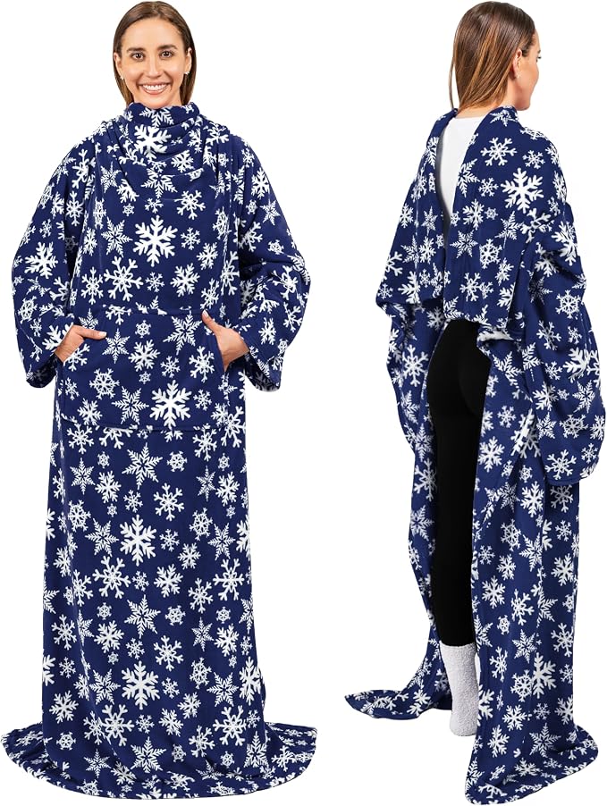 PAVILIA Blanket with Sleeves for Adult Women Men, Soft Warm Wearable Blanket Fleece Wrap Throw, Robe Blanket Gift by PAVILIA