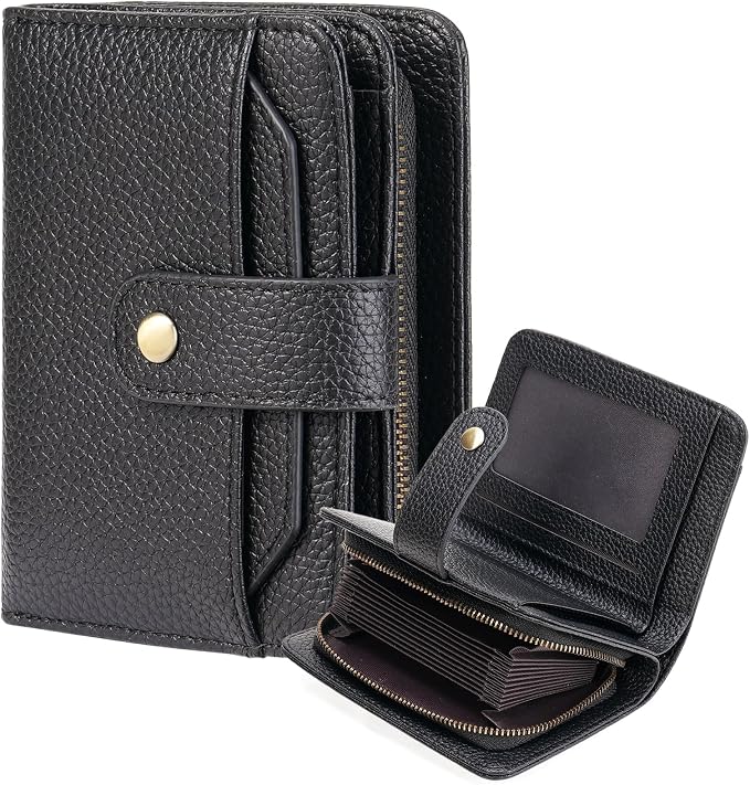 GAEKEAO Small Leather Credit Card Holder Wallets for Women RFID Blocking Bifold Wallet Zipper Pocket with Removable ID Window by GAEKEAO