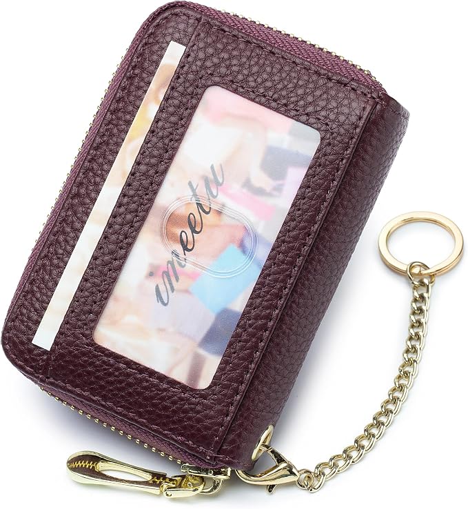 imeetu RFID Credit Card Holder, Small Card Wallet Women, Leather Card Case | Genuine Leather Women's Card & id Cases, Change Coin Purse with Zipper Keychain id Window, 20 Colors & 3 Styles, Daily, Gifts - Image 2