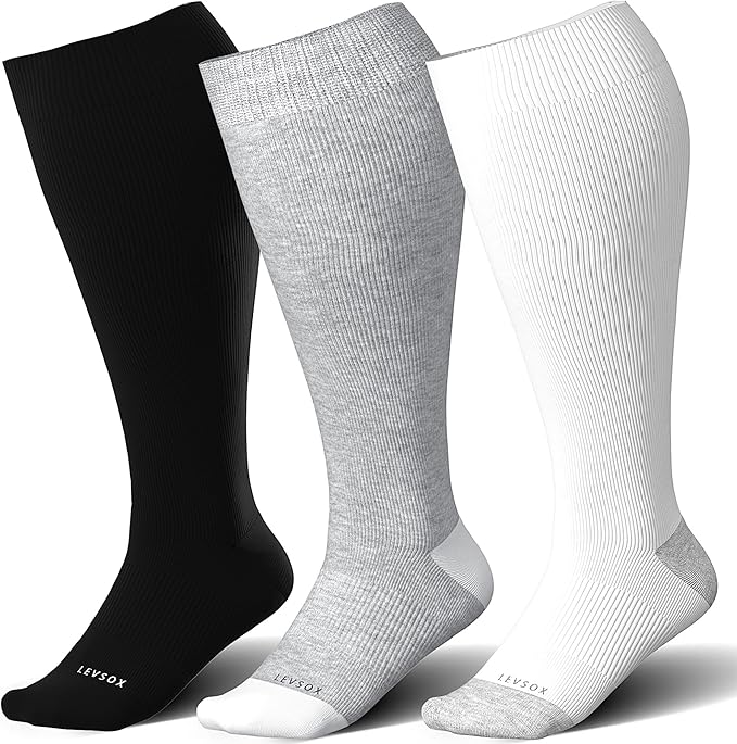 LEVSOX Wide Calf Compression Socks for Women&Men Plus Size 15-20mmHg Knee High Large Support Stockings for Circulation by Levsox