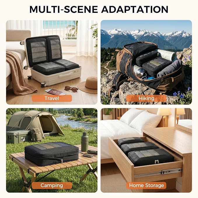 BAGAIL 8 Set Compression Packing Cubes, Expandable Luggage Organizer Bags for Travel Accessories (Black) - Image 7