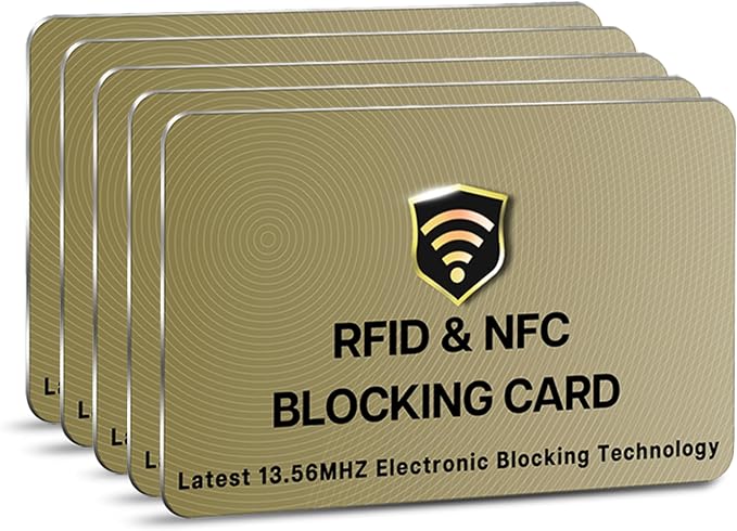 SaiTech IT 5 Pack RFID Blocking Card for Credit Debit ID Card, Golden | Slim Anti-Theft Contactless NFC RFID Blocker Protector, Easily Fit into Wallet and Purse, for Men & Women by SaiTechIT