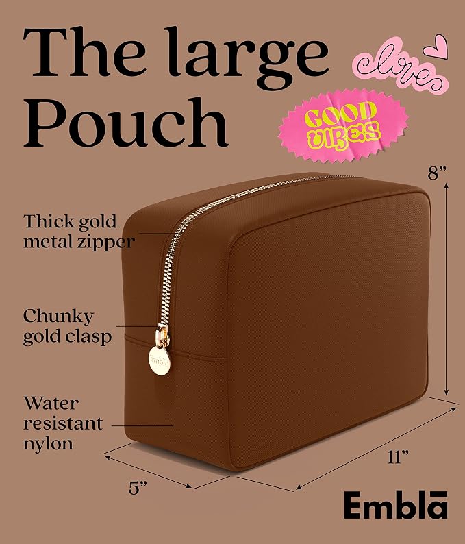 Embla Large Makeup Bag and Waterproof Nylon Travel Toiletry Bag, Large Capacity Cosmetic Zipper Pouch, Dark Brown - Image 2