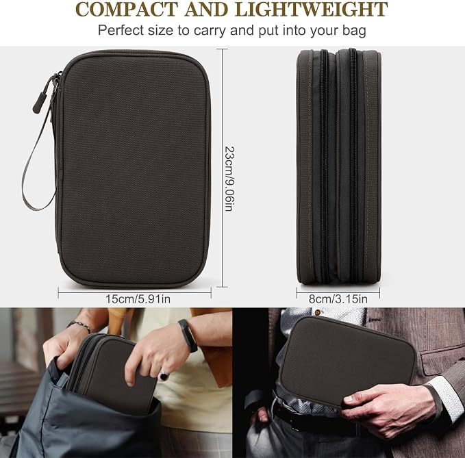 FYY Electronic Organizer, Travel Tech Pouch Bag, Large, Coffee | Wrist Strap, Waterproof, Double Layers Portable Electronics Travel Carrying Case for Cord, Charger, Daily Business Trips Use - Image 2
