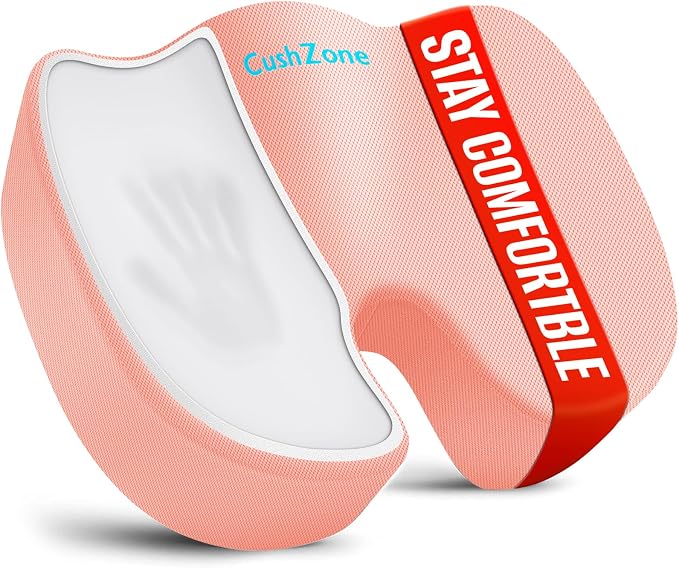 CushZone XL Memory Foam Seat Cushion for Office, Car & Wheelchair, Pink | U-shaped Coccyx Cutout, Contoured Design, Breathable Removable Mesh Cover, Non-Slip Base, Carry Handle by CushZone