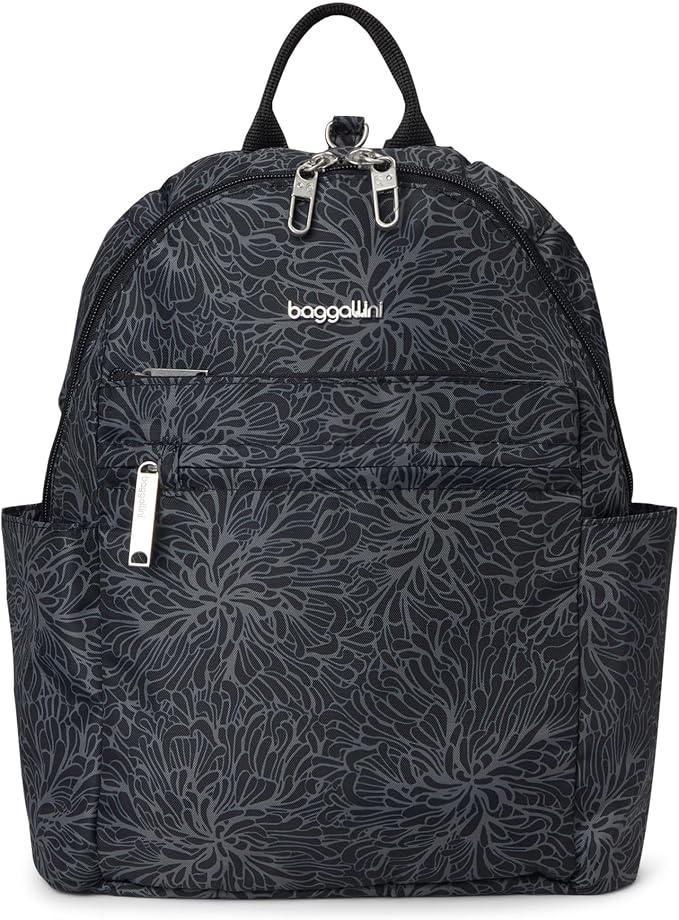 Baggallini Securtex® Anti-theft Vacation Travel Backpack 10x13 Slash-Resistant Nylon Daypack w/RFID, Midnight Blossom by baggallini