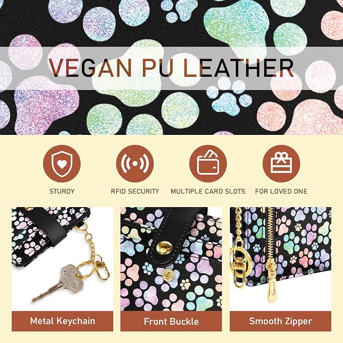 Jogjam Dog Paw Rfid Women Wallet, Small Slim Thin Credit Card Holder | PU Leather Bifold Cash Zipper Coin Pocket ID Window, for Female Ladies Teen Girls Girly Gifts - Image 6