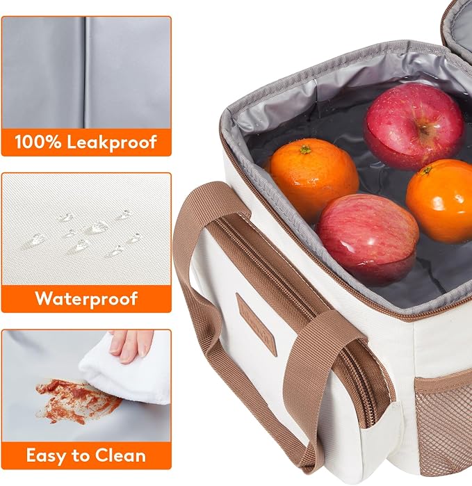 Lifewit Medium Lunch Bag, Insulated Lunch Box, Soft Cooler Cooling Tote for Adult Men Women, Beige 12-Can (9L) - Image 5