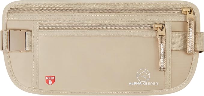 Alpha Keeper Money Belt for Travel Hidden Under Clothes – RFID Blocking Passport Holder & Slim Waist Wallet Pouch for Women & Men, Anti-Theft Travel Accessories by Alpha+Keeper