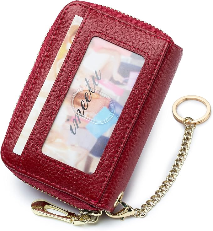 imeetu RFID Credit Card Holder, Small Card Wallet Women, Leather Card Case | Genuine Leather Women's Card & id Cases, Change Coin Purse with Zipper Keychain id Window, 20 Colors & 3 Styles, Daily, Gifts - Image 2