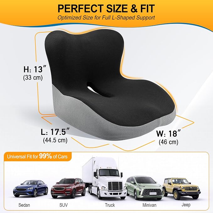 Allaboutsla Car Seat Cushion with Lumbar Support Pillow, Car Back Support | L-Shaped Ergonomic Memory Foam Seat Cushion, Car Seat Cushions for Driving, Driver Cushion and Back Support for Car, B&G - Image 6