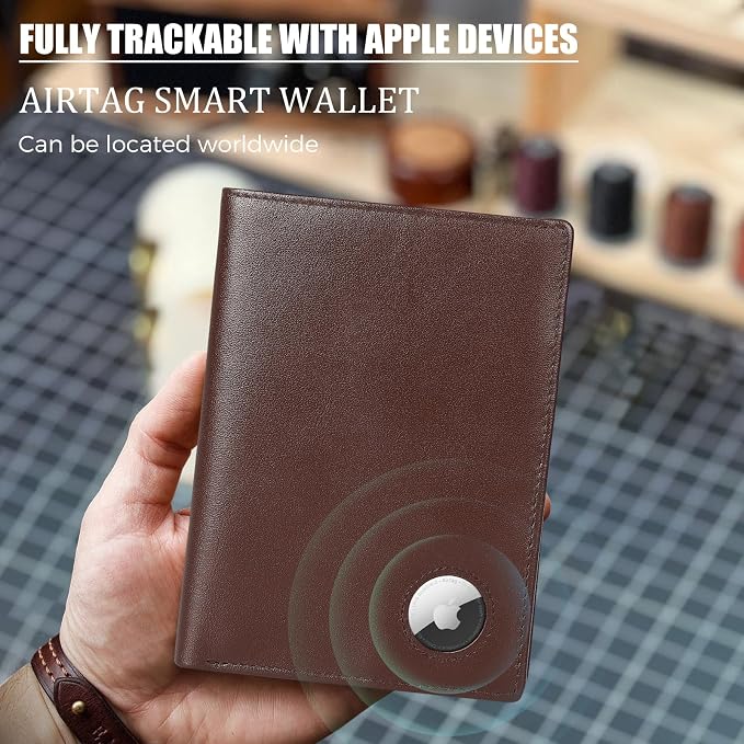 Polare Leather AirTag Passport Holder RFID Blocking Travel Bifold Wallet | Luxury Napa Cowhide Leather, AirTag Slot, Vintage Passport Cover Case, International Travel Wallet, Coffee - Image 4