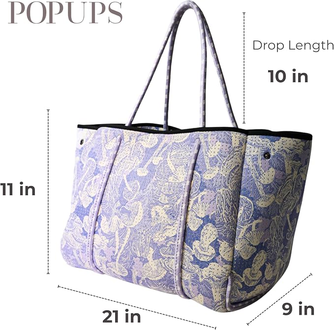 POPUPS Large Neoprene Tote Bag for Women - Everyday Designer Handbag for Travel Work and Beach with Pockets and Zipper Pouch - Image 4