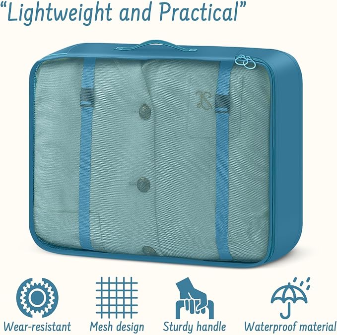 9 Set Packing Cubes for Travel Essentials - Lightweight Carry-On Luggage Organizer Bags with Shoe, Clothes & Laundry Bags for Airplane, Family & Business Travel, Lake blue - Image 4