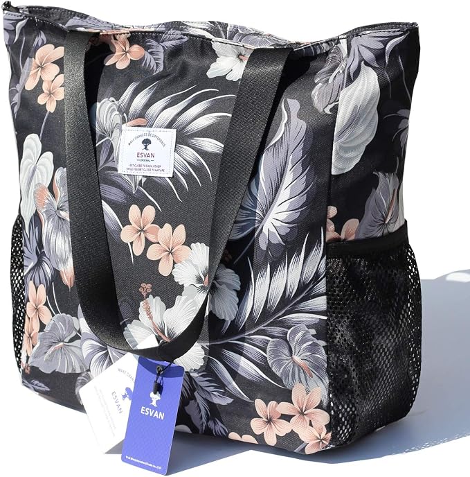 ESVAN Original Floral Water Resistant Large Tote Bag Shoulder Bag for Gym Beach Travel Daily Bags Upgraded - Image 4