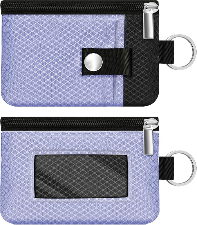 Minimalist RFID Blocking Small Wallet with ID Window,WaterResistant Zip Id Case Wallet with Lanyard Keychain for Cards,Cash,Travel,Women,Men (Lavender Purple/Black) by CCUMI