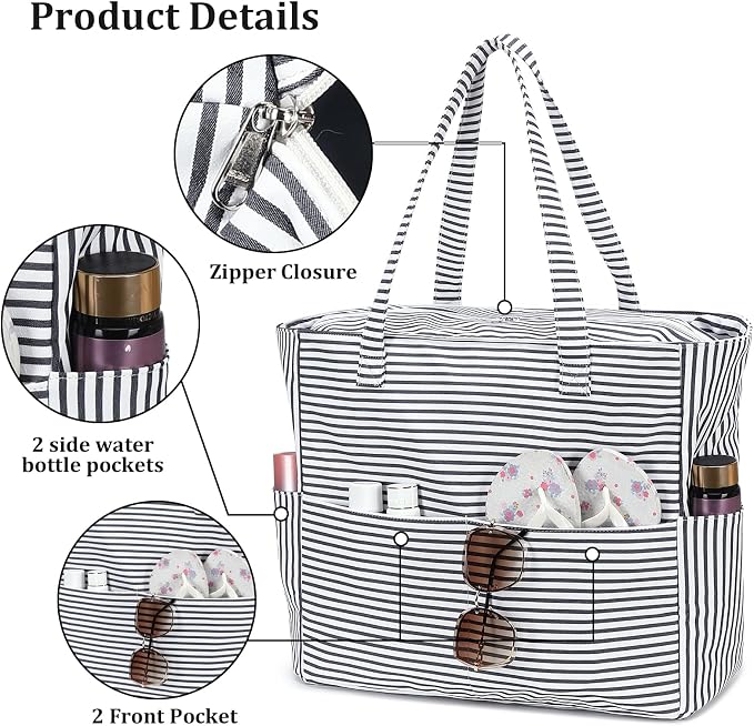 LEDAOU Large Beach Bag for Women, Waterproof Sandproof Tote Bag with Zipper | 36L Pool and Swim bag with Zipper, Wet/Dry pocket and 7 Pockets for Beach Days, Cruises, Vacations and Family travel - Image 7