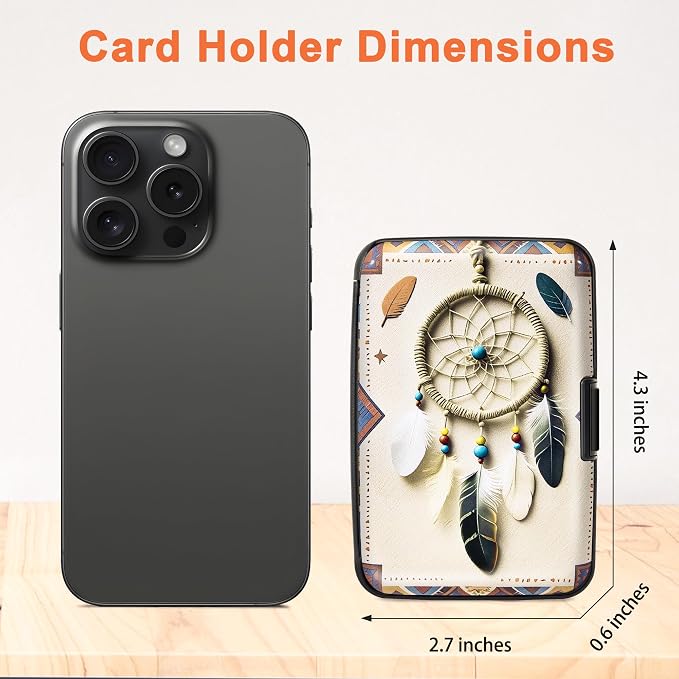 Mayski Credit Card Holder for Women RFID Blocking Wallet, Boho Feathers | Card Wallets for Women Small Mini Business Metal Accordion Aluminum Alloy Hard Case for Men - Image 5