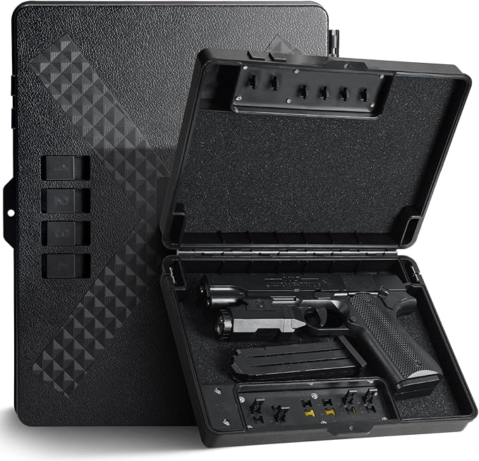Gun Safe Alternative,Portable Gun Case Handgun Lock Box Quick Access Pistol Safe Small Handgun Storage with TSA Padlock,Instant Access Gun Box for Bedside and Car by NIANPU