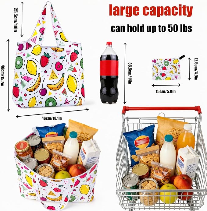 6 Pack Reusable Shopping Bags - Foldable Heavy Duty Washable Totes | Ripstop Nylon, 15x16", Zipped Storage Pouch Fits Palm, Large Handles Hold 50lbs, Travel Beach Picnic Grocery Essentials, Gift - Image 4