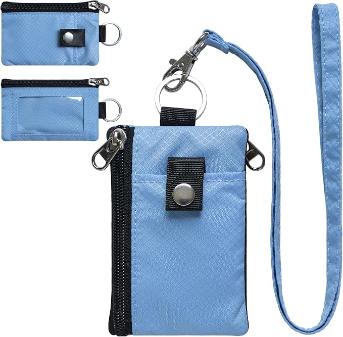CHENSPRX Minimalist RFID Blocking Small Wallet with ID Window,WaterResistant Zip Id Case Wallet with Lanyard Keychain for Cards,Cash,Travel,Women,Men by CHENSPRX