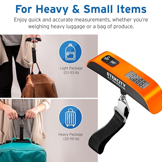 Etekcity Luggage Scale, Digital Suitcase Weight Scale for Travel, 110 lb | Travel Essentials, Air Travel, Suitcase, Hanging Hook, Rubber Grip, Battery Included, Easy-to-Read Display - Image 4