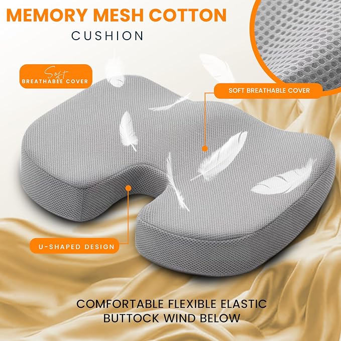 GRAND PITSTOP Gel Memory Foam Seat Cushion – Orthopedic Ergonomic Cushion for Office Chair, Car, Home & Travel – Tailbone, Sciatica & Back Pain Relief Pillow for Long Sitting Comfort - Image 6