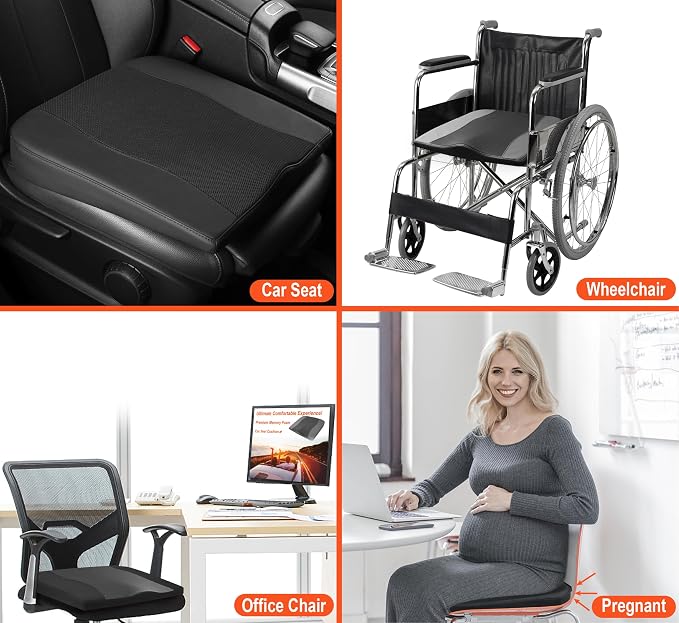 Lofty Aim Car Seat Cushion, Memory Foam Car Seat Cushions for Long Driving | Comfy Car Seat Pillow for Pain Relief, Driver Seat Cushion Adds Height, Butt Cushion for Car, Office Chair, Classic Black - Image 6
