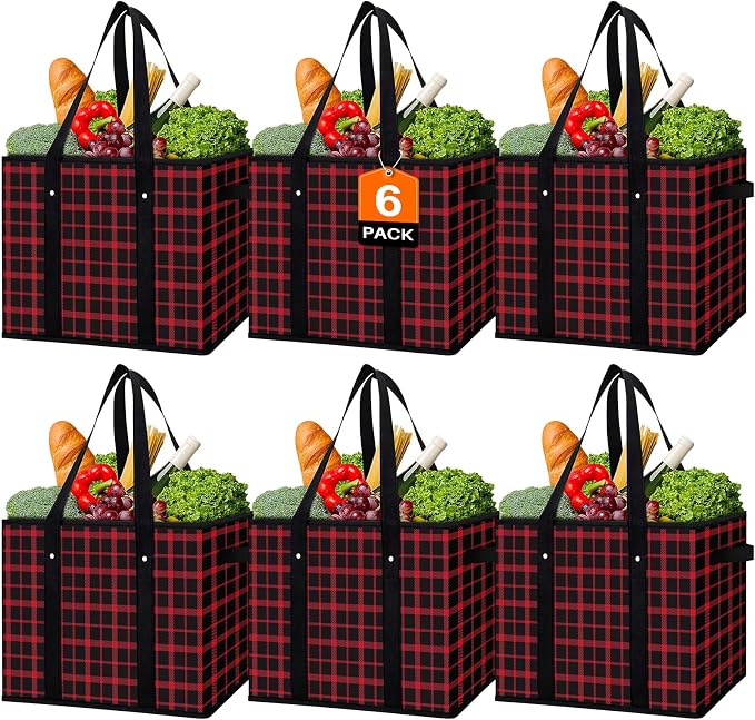 Reusable Grocery Bags 6 Pack, Foldable & Water Resistant Shopping Bags | Large Grocery Tote Bag Water Resistant Shopping Bags Foldable Grocery Bag for Clothes,Shoes and Picnic by WiseLife
