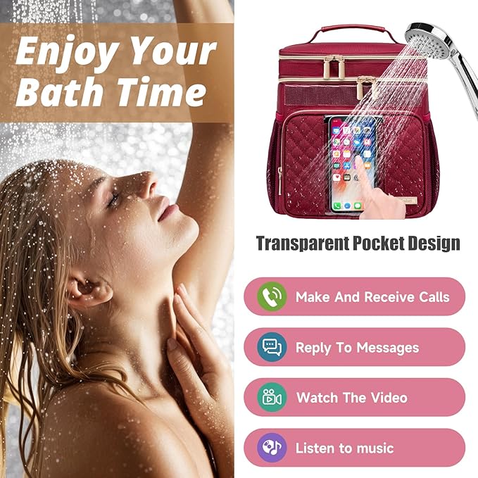 Tealari Large Toiletry Bag for Women Men,Bathroom Bag,Water Resistant Shower Bag,Makeup Bag,Portable Shower Caddy for College Dorm,Hanging Travel Toiletry Bag with Transparent Waterproof Phone Pocket - Image 3