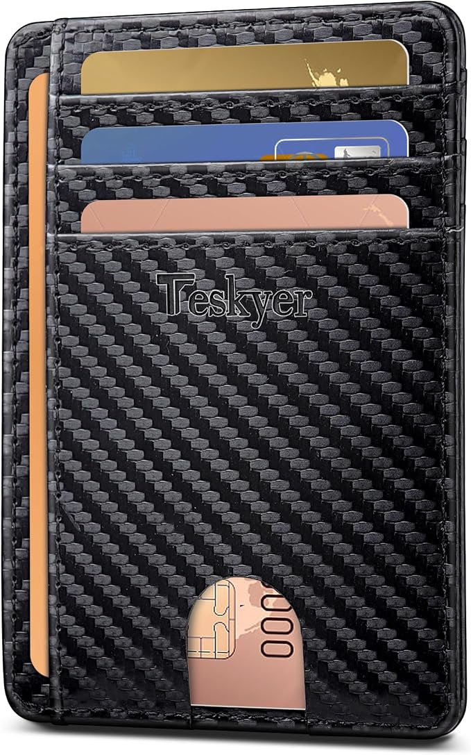 Teskyer Slim Minimalist Wallet for Men, RFID Front Pocket Card Holder | Ultra Slim Front Pocket Design, 8 Card Slots, RFID Protection, Smooth Faux Leather for Everyday Carry by TESKYER