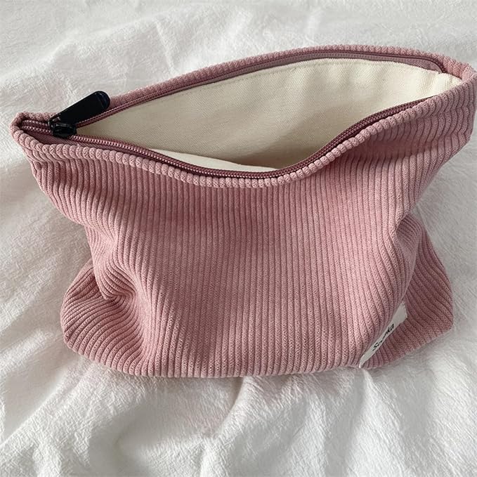 Cosmetic Bags for Women - Corduroy Cosmetic Bag Aesthetic Women Handbags Purses Smile Dots Makeup Organizer Storage Makeup Bag Girls Case Bags (Pure Pink) - Image 2