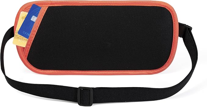 RFID Blocking Money Belt - Passport Holder & Travel Wallet, Slim Hidden Fanny Packs for Women Men - Orange - Image 6