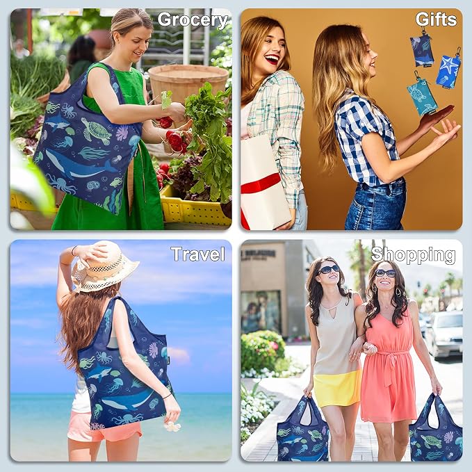 HOLYLUCK Reusable Grocery Bags,Heavy Duty Foldable Shopping Tote Bag (Standard, 3 Whales) - Image 6