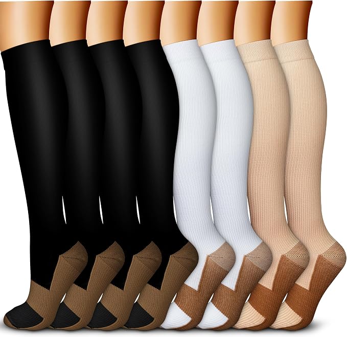 QUXIANG Copper Compression Socks for Women & Men Circulation (8 Pairs) - Best for Running Athletic Cycling - 15-20 mmHg by QUXIANG